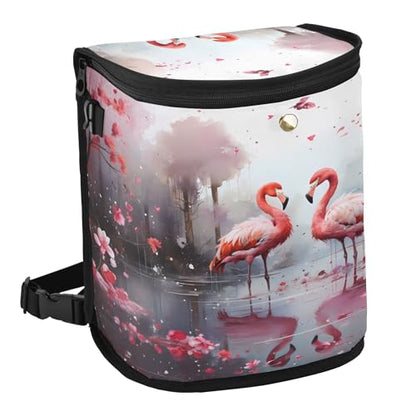 MNSRUU Car Trash Can with Lid, Flamingos and Flowers Car Trash Bag Hanging Organizers and Storage for Front Back Seat, Leak-Proof Trash Bin - color: Flamingos A 0325