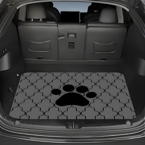 Universal Car Trunk Mat 29" x 39", Black Dog Paw Print All Weather Trunk Protection Cargo Liner, Durable Cargo Mat Rear Trunk Liner, Stylish Vehicle Interior Accessories Suitable for Most Car Models - color: Black Dog Paw Print