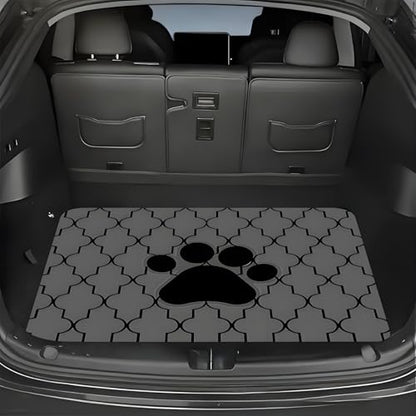 Universal Car Trunk Mat 29" x 39", Black Dog Paw Print All Weather Trunk Protection Cargo Liner, Durable Cargo Mat Rear Trunk Liner, Stylish Vehicle Interior Accessories Suitable for Most Car Models - color: Black Dog Paw Print