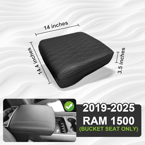 Center Console Armrest Cover Fit for Ram 1500 2500 3500 2019-2026 Accessories, Comfort Armrest Pad Console Lid Cushion Vegan Leather 1-Inch Extra Thick, Bucket Seat ONLY (V2 Diamond Pattern) - size: 3) 19-25|Ram1500/2500/3500|Bucket Seat,+Thick,V2