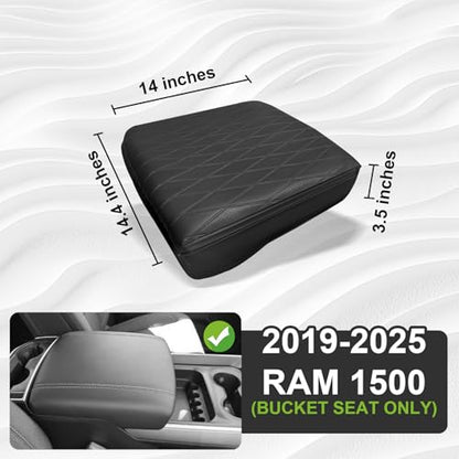 Center Console Armrest Cover Fit for Ram 1500 2500 3500 2019-2026 Accessories, Comfort Armrest Pad Console Lid Cushion Vegan Leather 1-Inch Extra Thick, Bucket Seat ONLY (V2 Diamond Pattern) - size: 3) 19-25|Ram1500/2500/3500|Bucket Seat,+Thick,V2