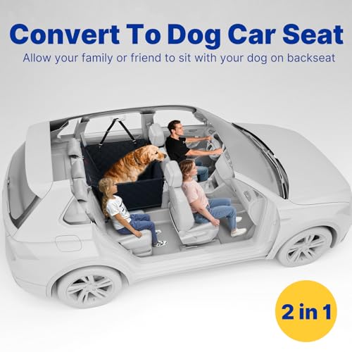 Convertible Back Seat Extender for Dogs, Foldable 400lbs Hard Bottom Dog Car Seat Cover for Back Seat, Waterproof Dog Hammock Bed Backseat Cover for Dogs in Car SUV Truck Pet Seat Cover Black L - size: L
