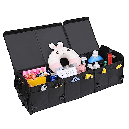 AOKJOY Car Trunk Organizer with Lid Storage Collapsible Multi Compartment Adjustable Straps for SUV, Truck, Sedan(Black) XL - color: Black