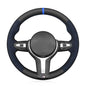 MEWANT Hand-Stitched Steering Wheel Cover for BMW (M Sport) F22 F23 F30 F34 F32 F33 F36 F10 F07 F12 F13 F06 F39 F25 F26 F15 F16, DIY Custom Fit Steering Wheel Wrap for BMW - color: 12:Genuine leather & IT-ALCAN with blue layer