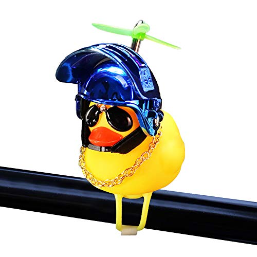Rubber Duck Toy Car Ornaments Yellow Duck Car Dashboard Decorations Squeeze Duck Bicycle Horns with Propeller Helmet - color: Blue