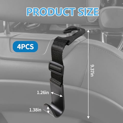 4PCS Car Seat Headrest Hook, Adjustable Car Back Seat Headrest Hanger Holder Hook, Auto Seat Hook Hangers Storage Organizer, Universal Car Headrest Hooks for Handbag Purse Coat