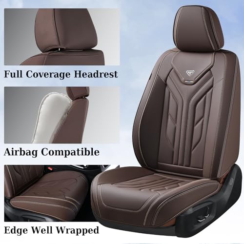 Coverado Front Seat Covers, Car Seat Covers Front Seats, Leather Seat Covers for Cars, Automotive Seat Covers Car Seat Protector Car Accessories Fit for Most Sedans SUV Pick-up Truck(Coffee)