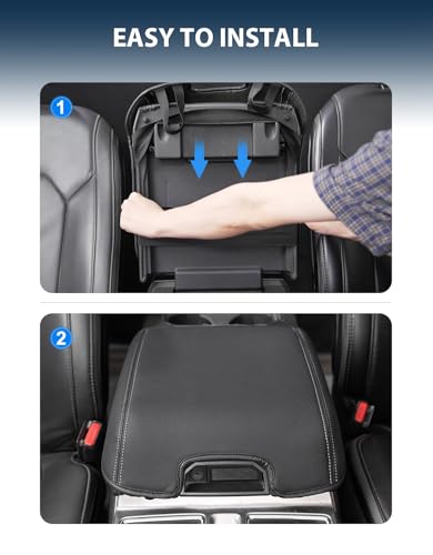 Center Console Cover for 2015-2020 F150 Accessories, F250 F350 F450 2017-2022, Expedition 2018-2024, PU Leather Middle Armrest Cusion Protector, Bucket Seat Only, Anti-Scratch, Black - size: Bucket Seat, 17-22 F250-F450, black stitch