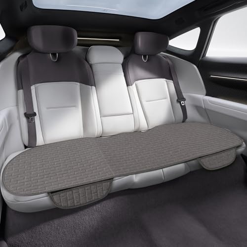 Linen Back Car Seat Cover, Rear Seat Pad, Anti-Slip Long Bottom Rear Seat Cover Protector with Storage Pockets, Breathable Comfortable Rear Cushion Cover Universal for Cars (Grey, Back) - color: Grey, size: Back