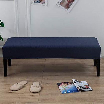 Stretch Dining Bench Cover, Washable Durable Bench Covers Slipcover, Rectangle Bench Seat Covers for Dining Room Living Room Kitchen(Jacquard Midnight Blue)