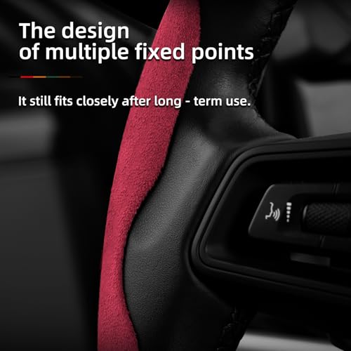 Suede Thin Car Steering Wheel Cover, 2 Piece, Suitable for Round and D Shaped Steering Wheels, Red - color: Red, size: 2pcs: Fits Round/D-Shaped Steering Wheels