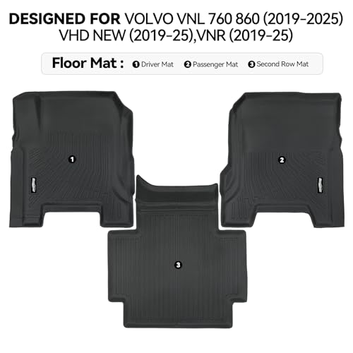 Floor Mats for Volvo VNL 760 860 (2019-25),VHD New (2019-25),VNR (2019-25), All Weather TPE Protector for Volvo VNL Accessories - size: 22)VNL/VHD/VNR|2019-2025