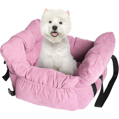 Pet Car Seat for Small Dogs up to 25 lbs with Safety Straps, Storage Pockets, Travel Carrier Bed Booster Seat, Machine Washable (Pink) - color: Pink