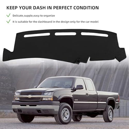 Dashboard Dash Cover Mat for Chevy Chevrolet Silverado 1999 2000 2001 2002 2003 2004 2005 2006 Polyester Custom Fit Silverado Dash Cover (Silverado 1999-2006, Black) - size: Chevy Silverado 1999-2006