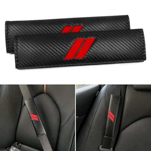 for Challenger Seat Belt Covers for Charger Seat Belt Pads for Dodge Accessories Durango Journey Car Seatbelt Covers Leather Seatbelt Shoulder Strap Cushion (2 Pcs, Red Stitches) - color: Red