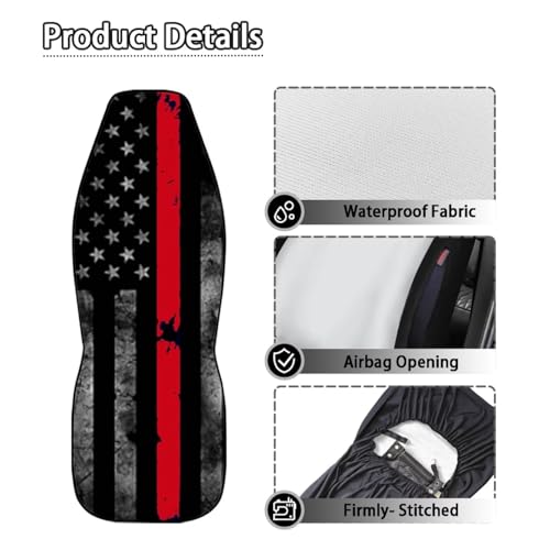 American Flag Printed Front Car Seat Cover Waterproof, Universal 2 Pcs Car Front Seat Cover for Truck SUV Vehicle Sedan, All Weather Auto Seat Cover Compatible with Airbag, Car Accessories - color: American Flag - Black and Red