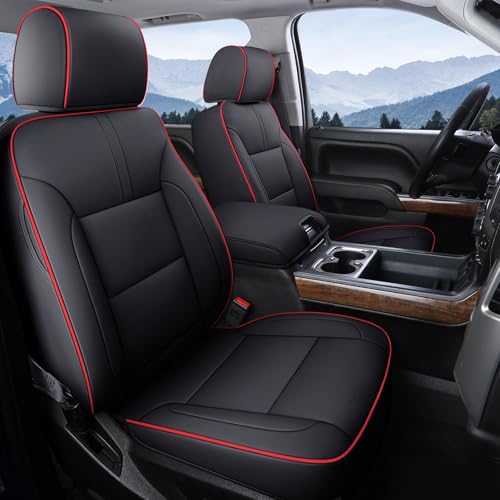Coverado Chevy Silverado Seat Covers Full Set, Faux Leather Car Seat Covers Fit for 2014-2018 1500, 2015-2019 2500HD 3500HD Chevy Silverado GMC Sierra Crew Double Extended Cab (Red) - color: Red, size: FullSet(2014-2018)