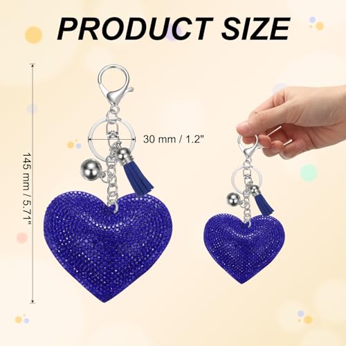PATIKIL Rhinestone Keychains for Women, Cute Bling Heart Shape Purse Charm for Bag Handbags Car Keys - color: White-blue