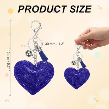 PATIKIL Rhinestone Keychains for Women, Cute Bling Heart Shape Purse Charm for Bag Handbags Car Keys - color: White-blue