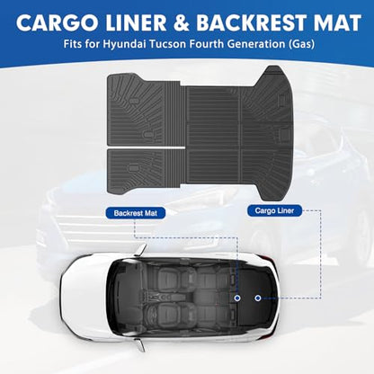 Mixsuper Cargo Liner for Hyundai Tucson 2022-2025 2026 Gas (Non for Hybrid& Plug-in Hybrid), All Weather Trunk Mat Backrest Mat TPE Back Seat Cover Protector for Tucson Accessories - size: 22-26 |Tucson| Cargo & Backrest Mat