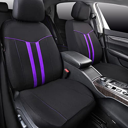 CAR-GRAND Piping Cloth Car Seat Covers Full Set, Breathable Universal Car Seat Cover, Airbag Compatible Seat Cover for Cars Trucks SUV Van Sedan (Black-Purple Strips) - color: Black-Purple