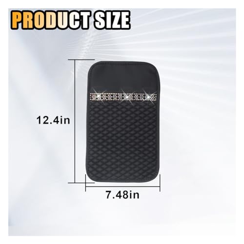 Bling Leather Car Armrest Seat Box Cover, Car Console Armrest Cover with Crystal Rhinestones, Anti-Scratch Waterproof Auto Center Console Protector Cushion Pad for Car SUV Truck (Black) - color: Black