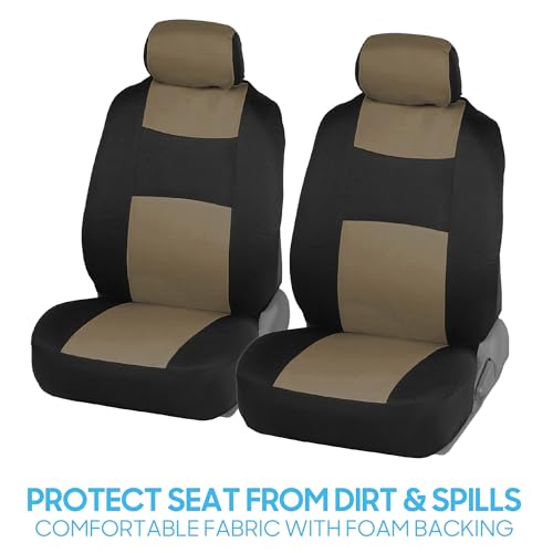 BDK PolyPro Car Seat Covers Full Set in Beige on Black – Front and Rear Split Bench Seat Covers for Cars, Easy to Install Car Seat Cover Set, Car Accessories for Auto Trucks Van SUV - color: Beige/Black