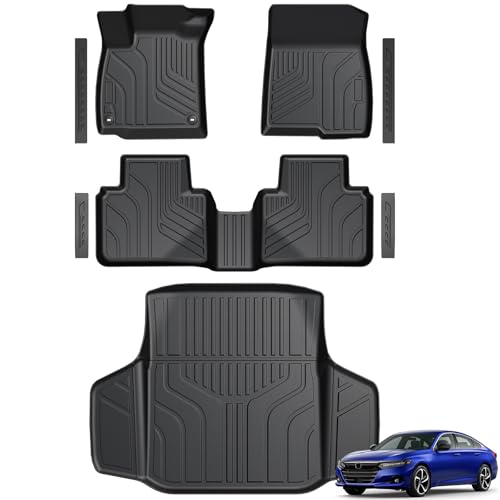 Floor Mats for Honda Accord 2018-2022, All Weather Floor Mats Trunk Cargo Liner and Door Sill Guards Accessories, Full Coverage Set - style: For Honda Accord | 2018-2022