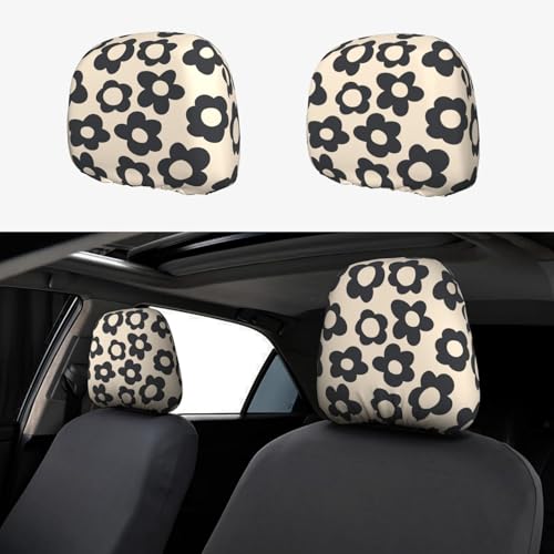 Vintage Groovy Flowers Cute Car Head Rest Covers 2 Piece Elastic Car Seat Headrest Protector Universal Fit Most Vehicles Auto Interior Accessories for Women Men - color: Vintage Groovy Flowers3