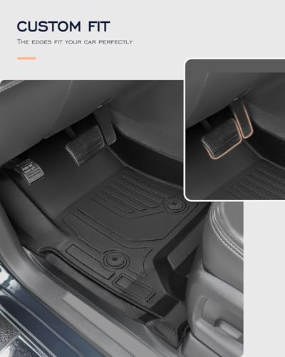 All Weather Floor Mats 2014-2018 for Chevy Silverado & GMC Sierra 1500, 2015-2019 2500HD 3500 HD, Only Crew Cab & Front Center Console & Bucket Seat, Waterproof TPE Rubber Car Accessories