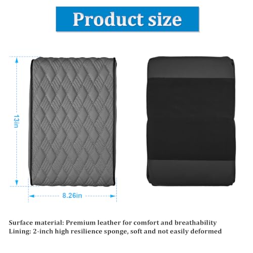 Bittwee Car Center Console Cover, Leather Waterproof Auto Arm Rest Box Cover, Memory Foam Armrest Cushion Protection Pad, Hand Rest Pillow with Height Increase, Universal Car Accessory - color: Gray
