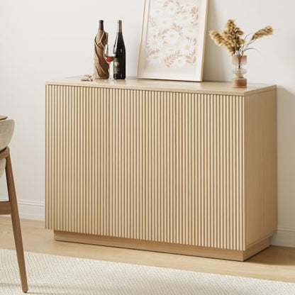 Sideboard Buffet Cabinet with Storage - 47" Fluted Coffee Bar Cabinets Credenza with Adjustable Shelves, Accent Buffets & Sideboards Console, Wood Side Board for Living Room, Kitchen, Entryway - color: Natural Wood