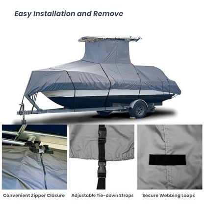 Heavy Duty Boat Cover - Fits 28ft-30ft Long Center Console Boat with T-Top, Waterproof & Fade Resistant, Gray, Size 6 (28'-30' Long, Beam 120" W) - color: Gray, size: Size 6: 28'-30' Long, Beam 120" W