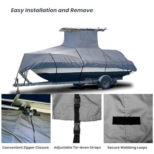 Heavy Duty Boat Cover, Fits 22ft to 24ft Long Center Console Boat with Hard-Top, Waterproof and Fade Resistant T-Top Storage Cover (Gray, Size 3: 22'-24' Long, Beam 108" W) - color: Gray, size: Size 3: 22'-24' Long, Beam 108" W