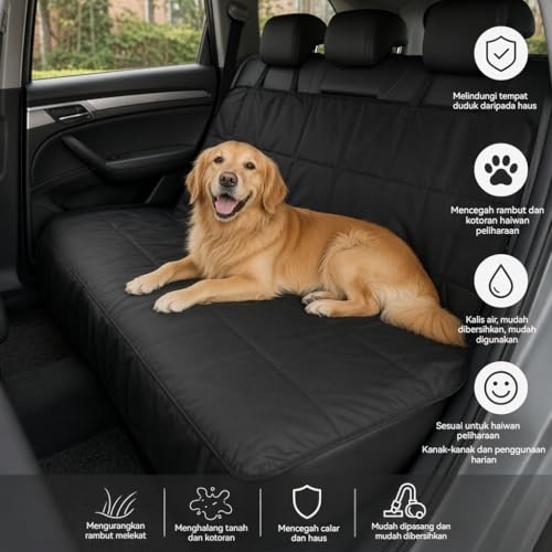 Dog Car Seat Cover for Pets - 100% Waterproof 600D Oxford Heavy Duty Hammock Style Scratch Proof Non Slip Back Seat Protector with Side Flaps, Fits Cars Trucks SUVs, Black