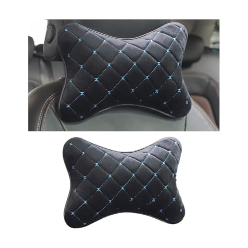 Car Headrest Pillow, Comfortable Driving Vehicle Seat Neck Support Pillow with Adjustable Strap, Removable Automotive Interior Head Cushion, Universal for Automobile RV Truck (Black/Blue) - color: Black/Blue