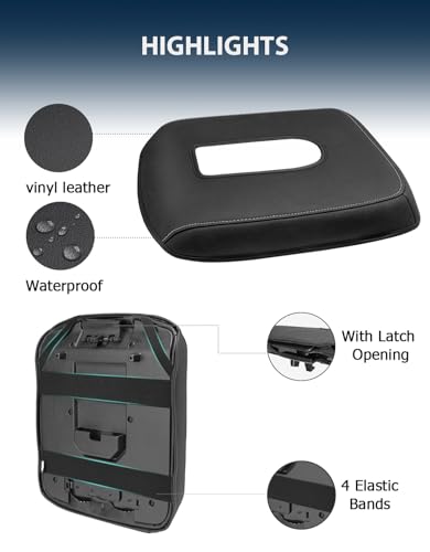 Center Console Cover for 2019-2026 Chevy Silverado & GMC Sierra 1500 2500 3500 HD Accessories, 40/20/40 Jump Seat, Vinyl Leather Arm Rest Protector, Anti-Scratch, Black Gray Stitching
