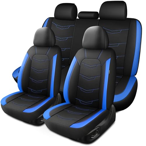 HChengkikz Seat Covers, Sport and Breathable Car Seat Covers, Anti-Slip Universal Fit Car Seat Covers Full Set for Cars Sedans SUV and Truck (Full Seat, Black+Blue) - color: N2 Black Blue, size: Full Set