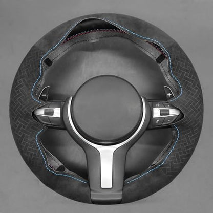 MEWANT Hand-Stitched Steering Wheel Cover for BMW (M Sport) F22 F23 F30 F34 F32 F33 F36 F10 F07 F12 F13 F06 F39 F25 F26 F15 F16, DIY Custom Fit Steering Wheel Wrap for BMW - color: 16:Woven IT-ALCAN + 3M thread