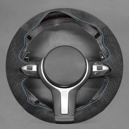 MEWANT Hand-Stitched Steering Wheel Cover for BMW (M Sport) F22 F23 F30 F34 F32 F33 F36 F10 F07 F12 F13 F06 F39 F25 F26 F15 F16, DIY Custom Fit Steering Wheel Wrap for BMW - color: 46:Woven suede + 3M thread
