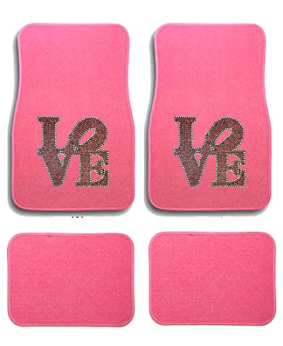 Universal Fit Pink Car Carpet Floor Mats Crystal Bling Rhinestone-Studded Front Rear 4 Piece Full Set (Pink Love-Pink) (KAM-MAT-PINK) - color: Pink Love-Pink