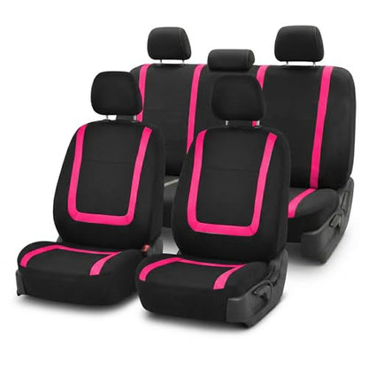 FH Group Full Set Car Seat Covers Unique Flat Cloth, Front Set and Solid Bench Cover with Gift, Easy to Install- Universal Fit for Cars Trucks and SUVs (Pink) - color: pink