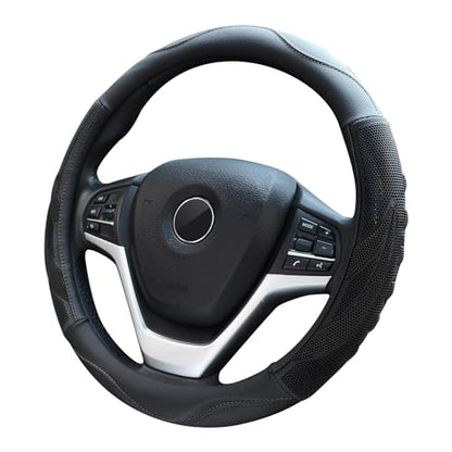 Alusbell Breathable Auto Car Steering Wheel Cover for Men and Women Microfiber Leather 15 Inches Black