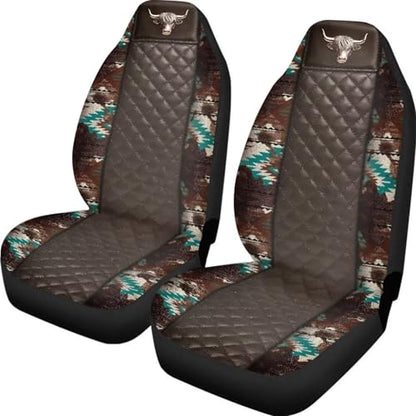 Howilath Bull Print Car Seat Cover Set of 2 Elastic Interior Accessories Front Bucket Seat Covers Fit SUV Sedan Truck, Easy to Install - color: Bull Print