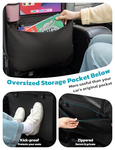 Oasser Seat Back Protector Kick Mats 12.9" I pad Holder 2 Pack XL with 1 Tissue Box Car Seat Organizer Back of Seat Protector Clear 2 Large Car Organizers and Storage