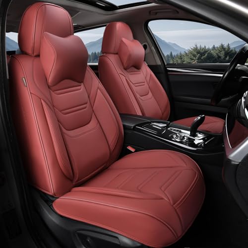 TIEHESYT Martha Red Car Seat Covers Front Pair, Breathable Leather Automotive Front Seat Covers for Comfortable Driving, Universal Auto Interior Fit for Most Kinds of Vehicles, SUV, Trucks, Sedans - color: Martha Red, size: Front Pair