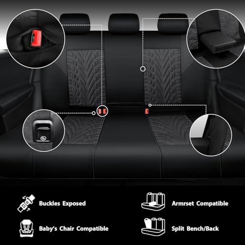 CAR PASS Neoprene Waterproof Seat Covers Full Sets, Wetsuit Car Seat Covers 5 Seats Universal Fit Vans, Truck, SUV, 3D Tyre Embossed Seat Covers Anti Slip with Armrests, Aibag Compatible(Black Gray) - color: Charcoal Neoprene Full sets, size: Full sets