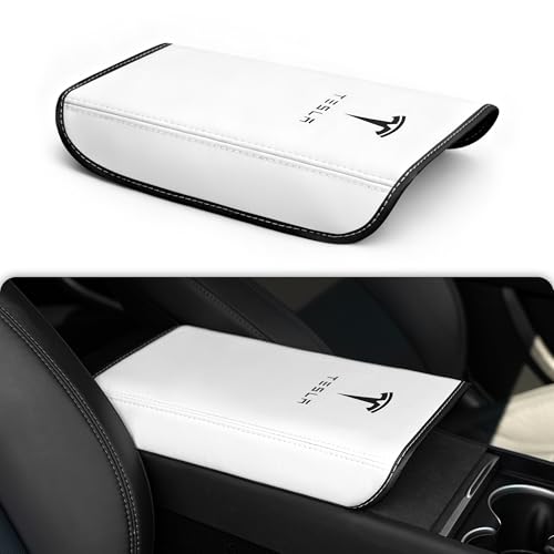 Polwlamks Center Console Armrest Cover for Model Y/Model 3, Soft Leather Pad Armrest Protector Armrest Box Cushion Compatible with New Tesla Refresh Model Y (2020-2026) / Model 3 (2019-2025) - color: White with Patterns