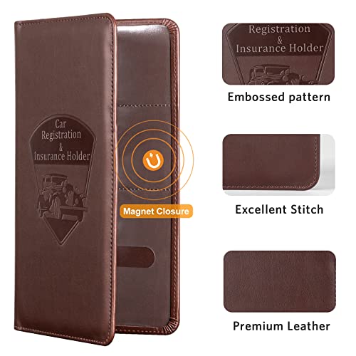CoBak Premium Faux Leather Car Document Holder with Magnetic Closure and 6 Compartments - color: L-Brown