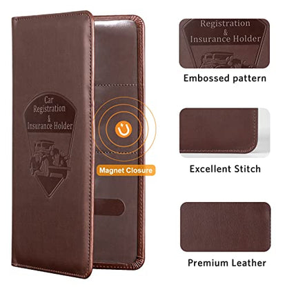 CoBak Premium Faux Leather Car Document Holder with Magnetic Closure and 6 Compartments - color: L-Brown
